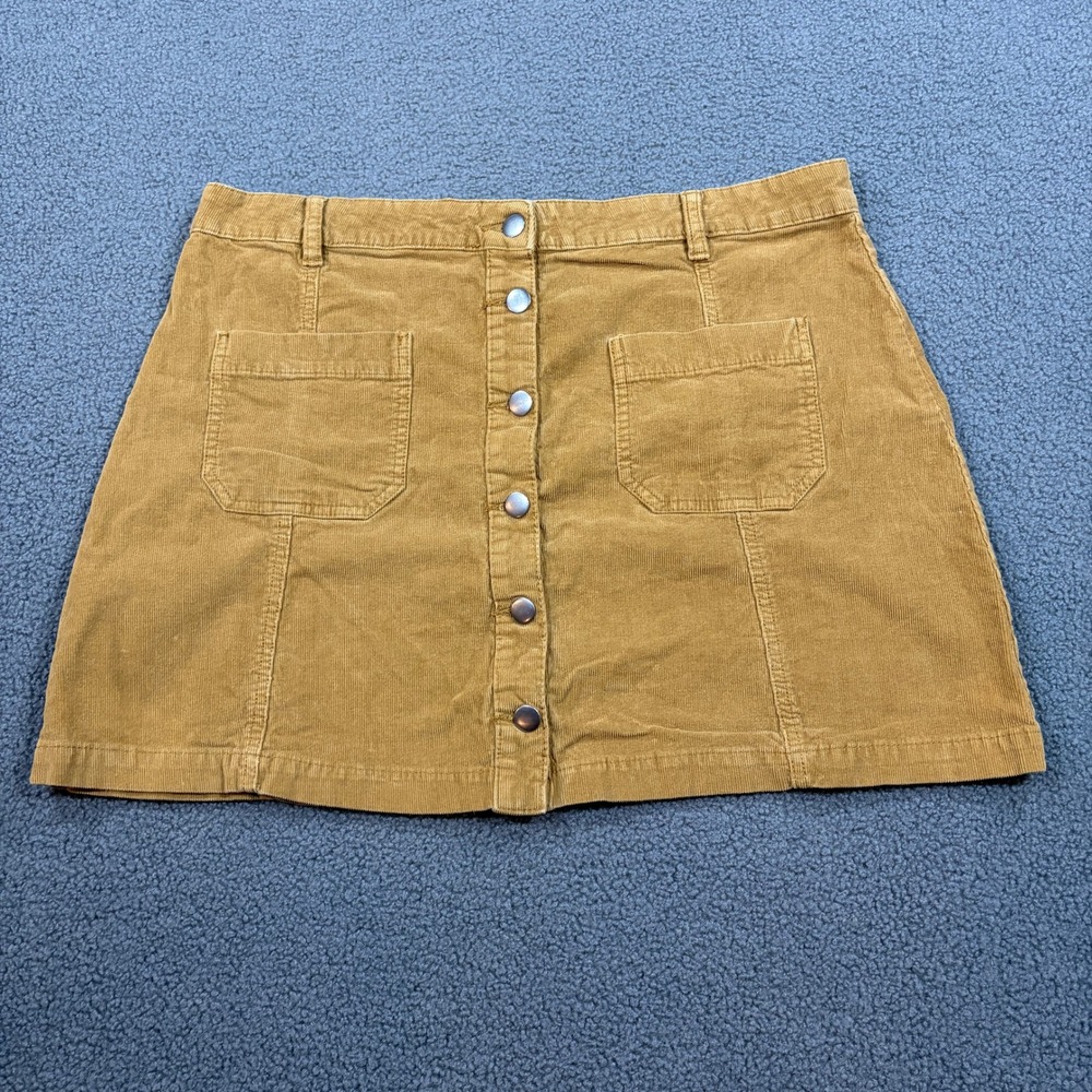Wild Pearl Skirt Womens 16 Tan Corduroy Button Front A-Line Mini RK337350MI